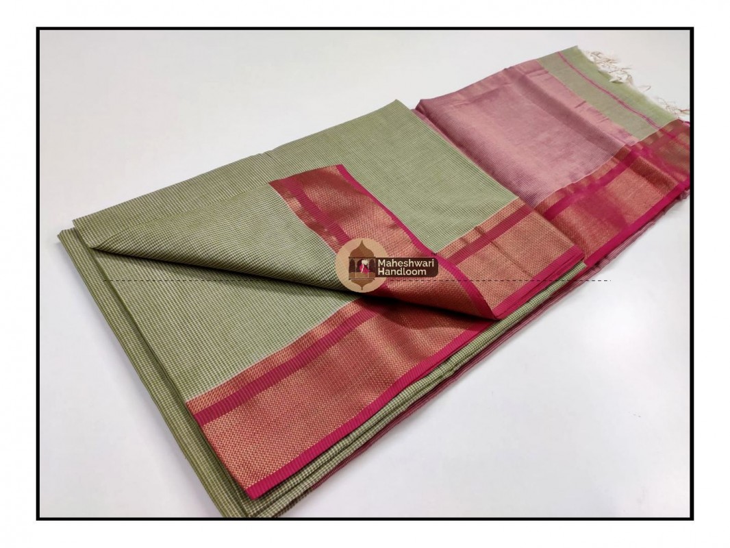 Maheshwari Pista Green Checks Fabric Saree