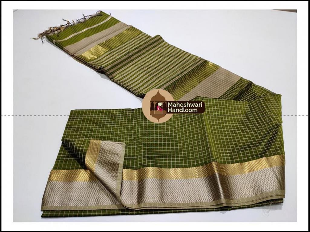 Maheshwari Mehandi Green Jari Checks Body Saree