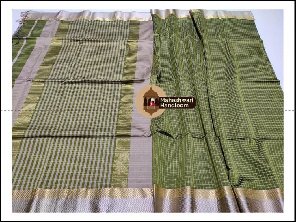 Maheshwari Mehandi Green Jari Checks Body Saree