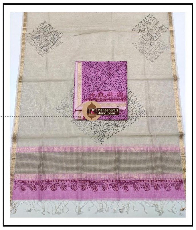 Maheshwari Pink -Offwhite Pink Handblock Printed Suit