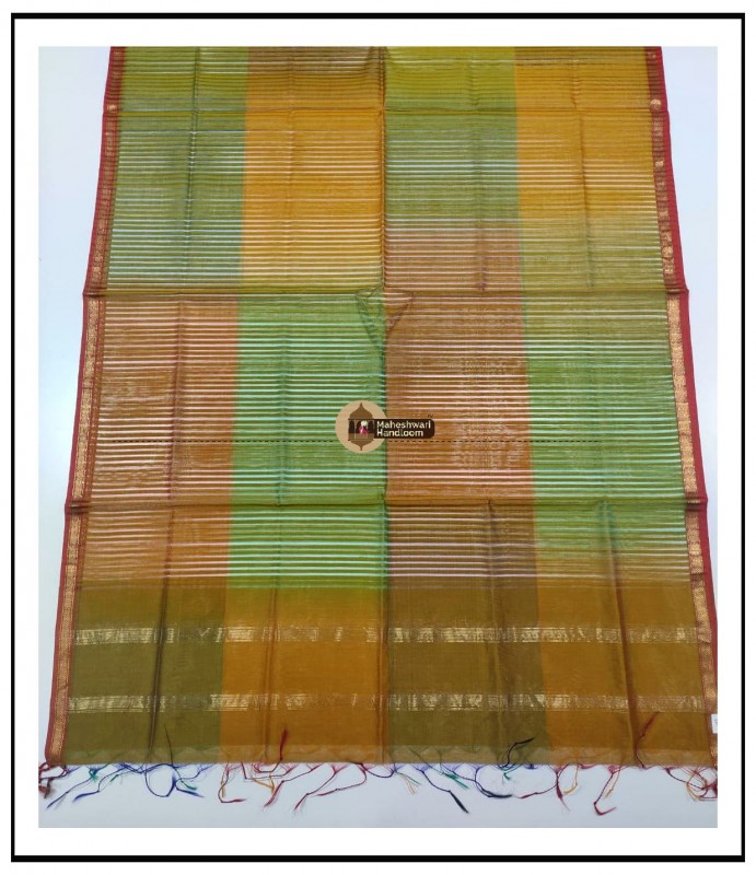 Maheshwari Yellow-Green Multicolour Silk Dupatta