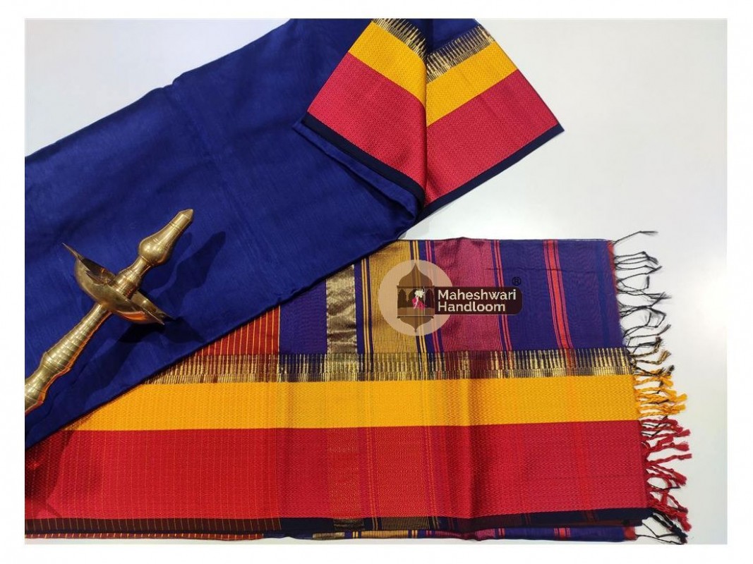 Maheshwari Blue Ganga Jamuna Border saree