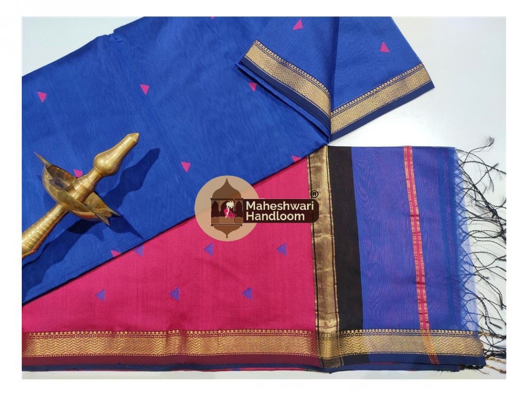 Maheshwari Royal Blue Tringle Buti saree