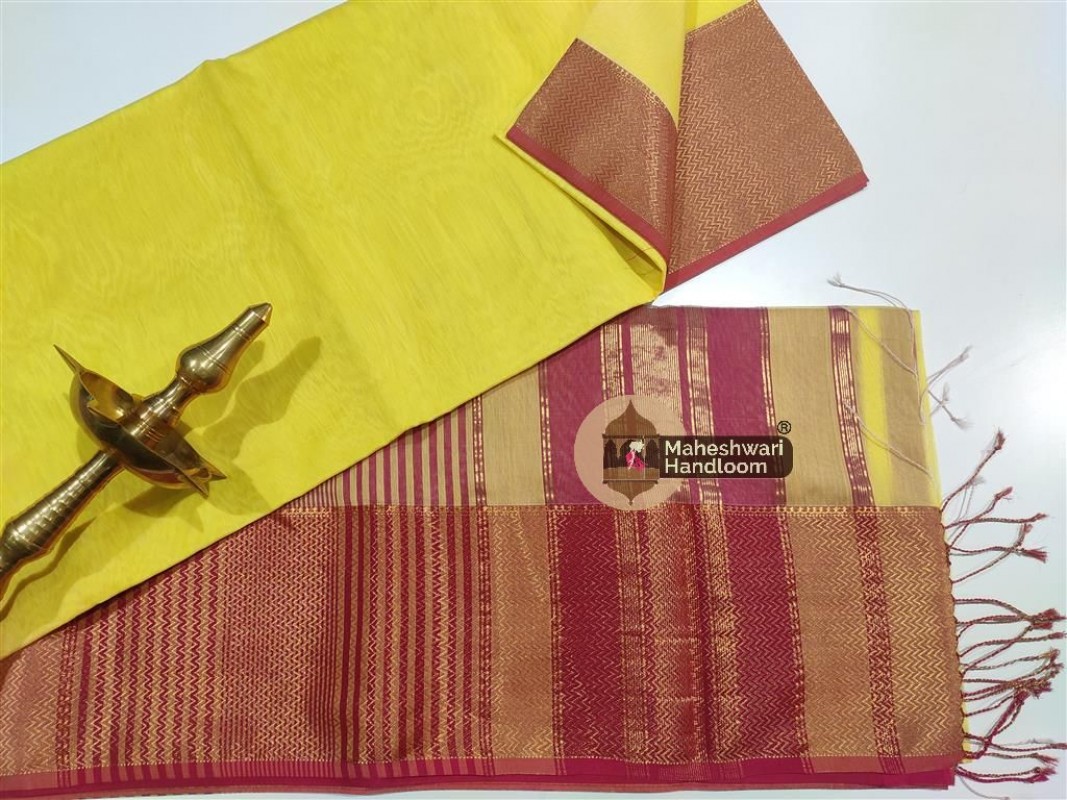 Maheshwari Yellow Jari skirt  Border saree 