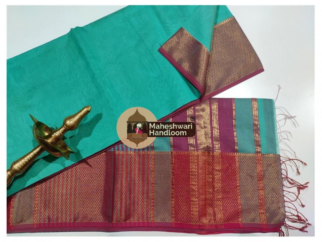 Maheshwari Sea Green Jari skirt  Border saree