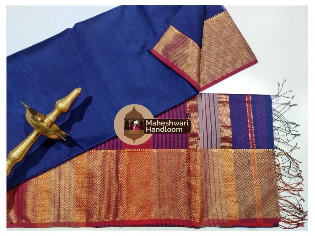 Maheshwari Royal Blue Jari skirt  Border saree