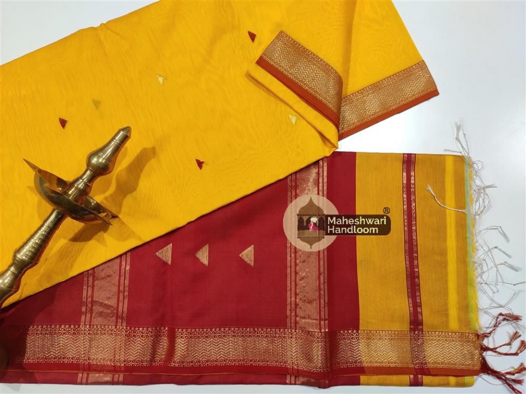 Maheshwari Yellow Tringle Buta-Buti saree