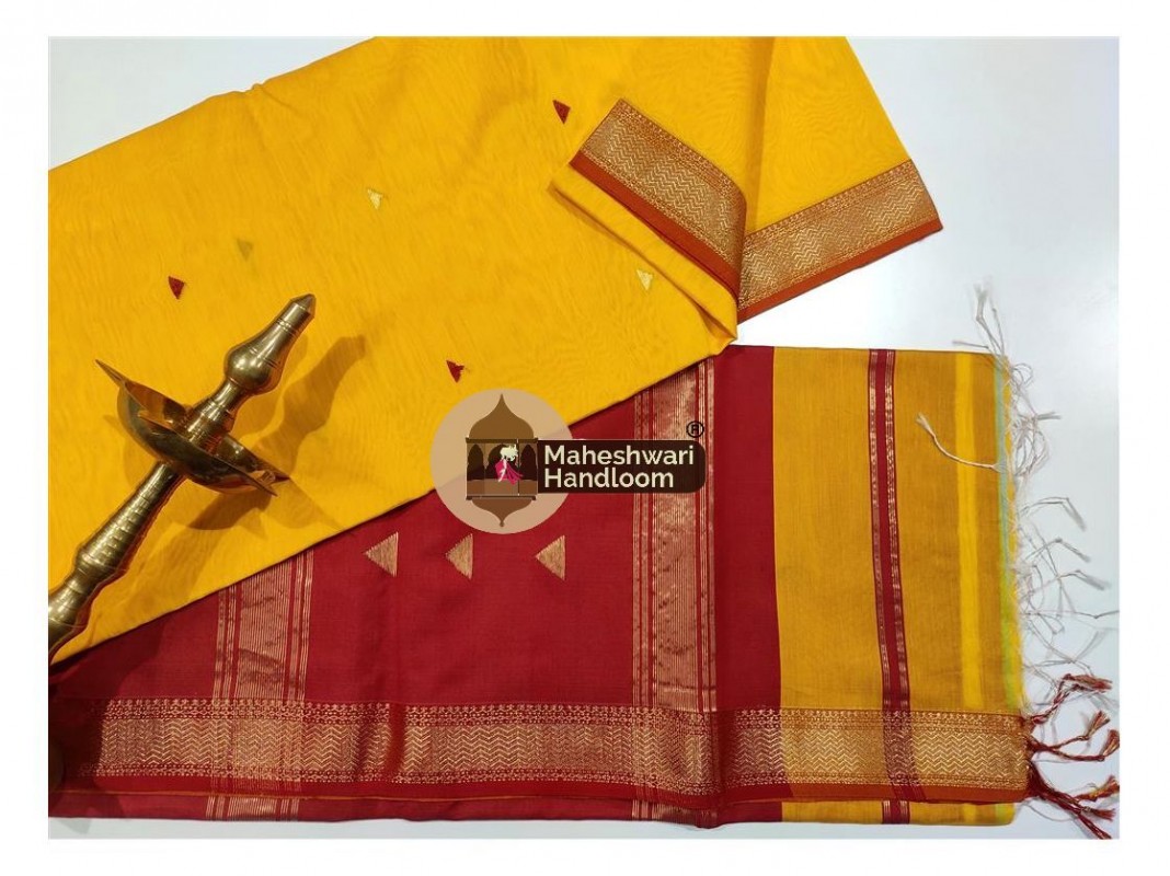 Maheshwari Yellow Tringle Buti saree 