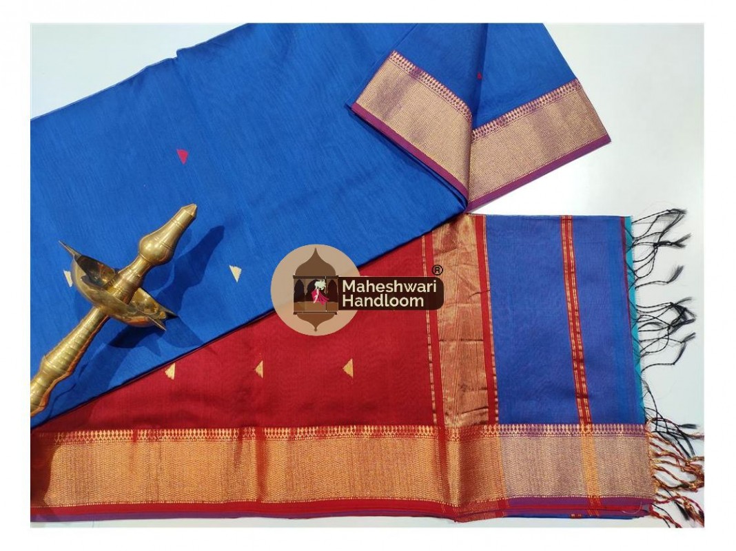 Maheshwari Royal Blue Tringle Buti saree