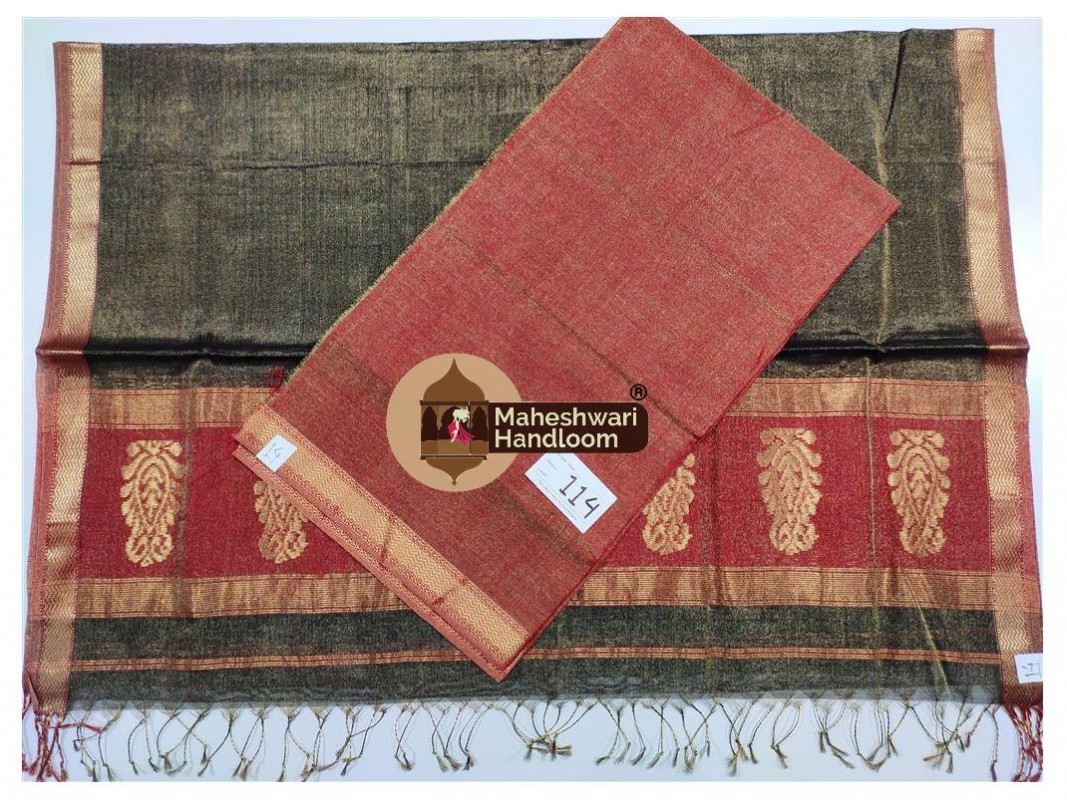 Maheshwari Red-Black Tissue Dress Material