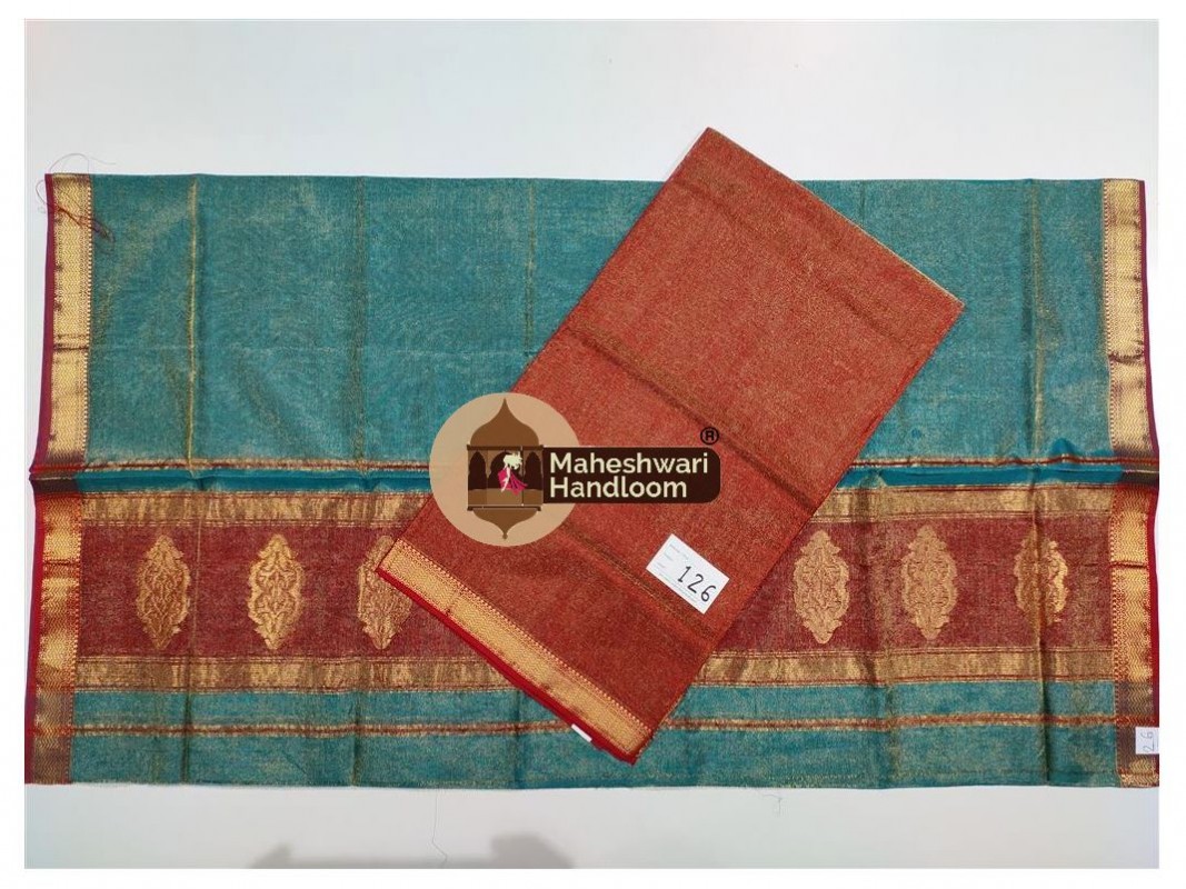 Maheshwari Red-Green Tissue Dress Material