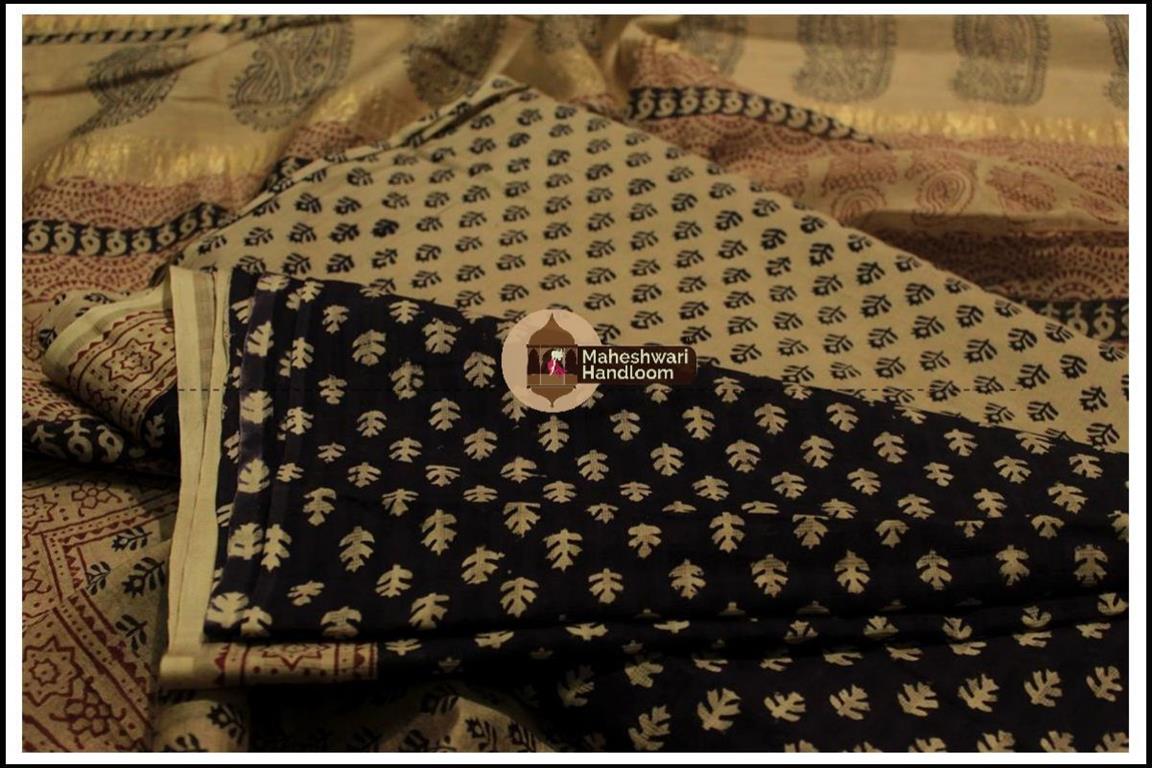 Maheshwari Black -Tussar Bagh print Silk Cotton Suits