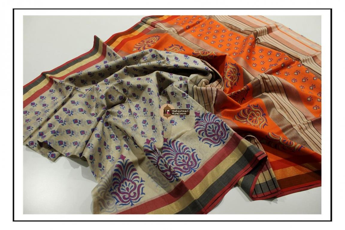 Maheshwari Tussar Handblock Printed Saree