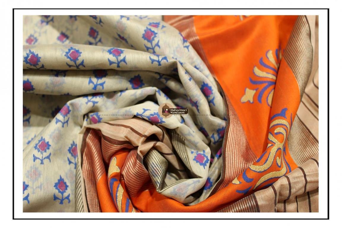 Maheshwari Tussar Handblock Printed Saree