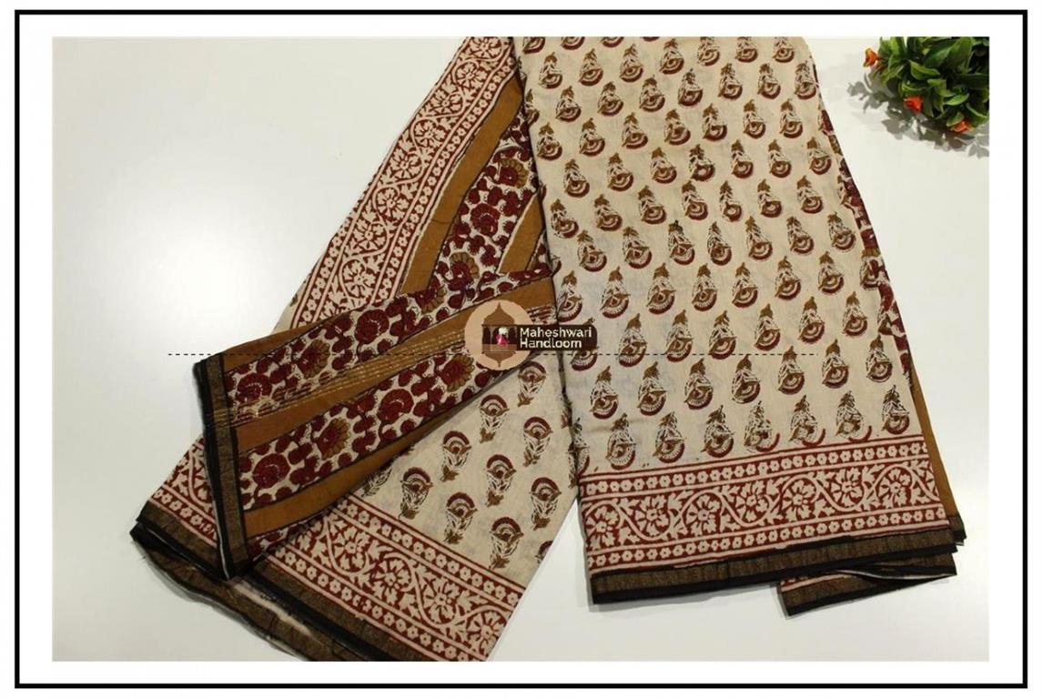Maheshwari Offwhite Batik Print saree