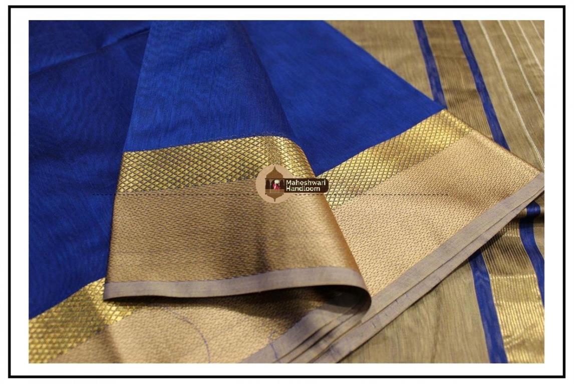Maheshwari Blue Resham Skirt Border saree