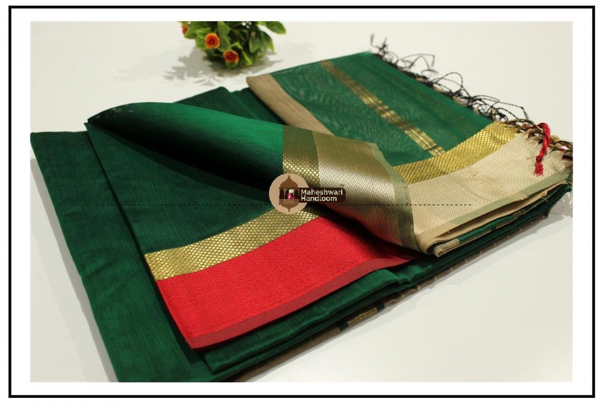 Maheshwari Chutney Green Resham skirt Border saree