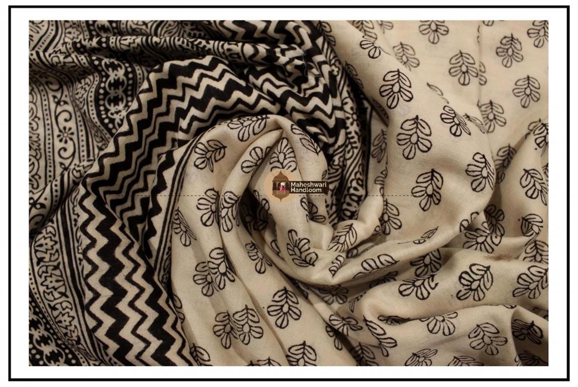 Maheshwari  White Bagh Print Saree 