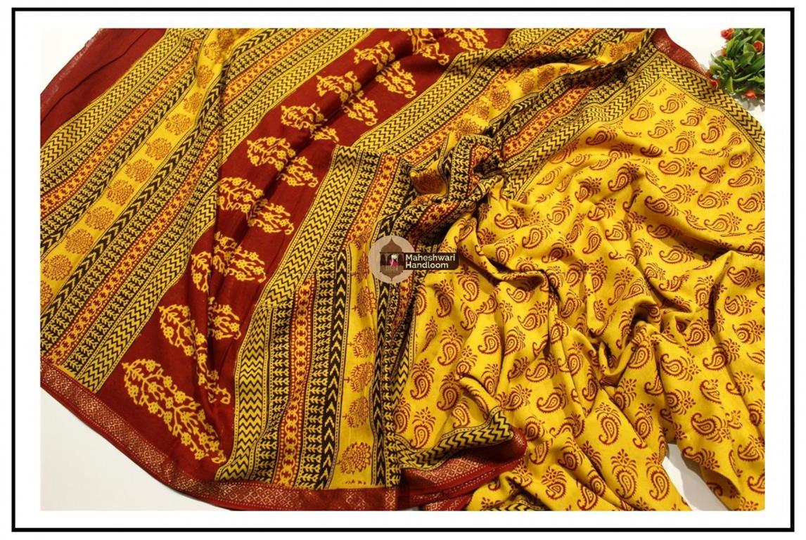 Maheshwari  Yellow Bagh Print Saree