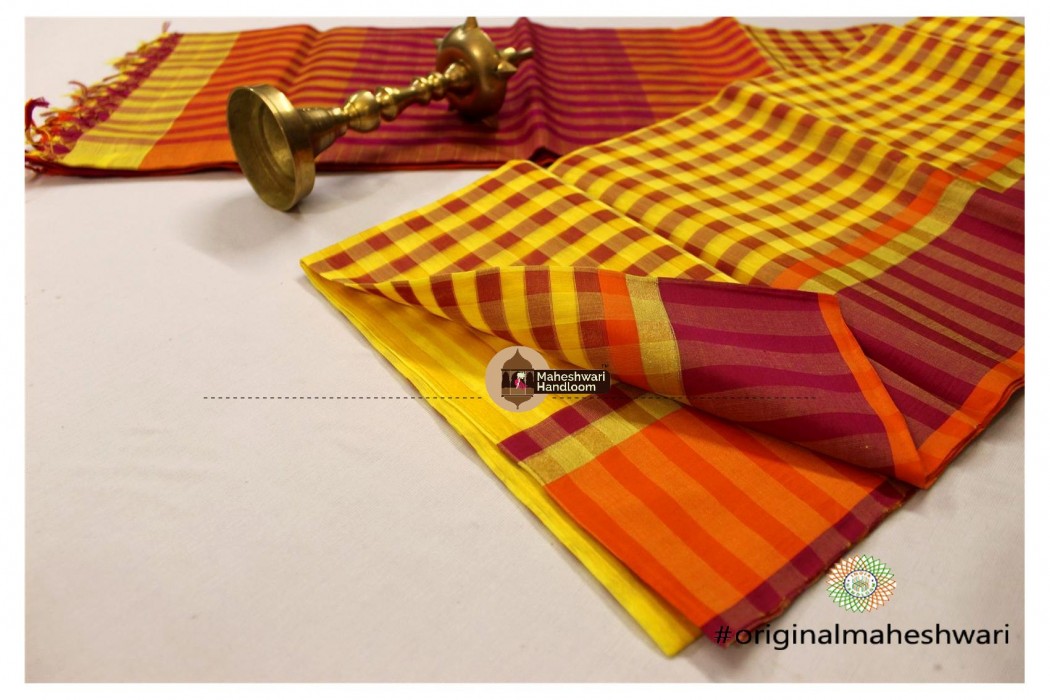 Maheshwari Cheks Texture Jari- Resham Border Saree