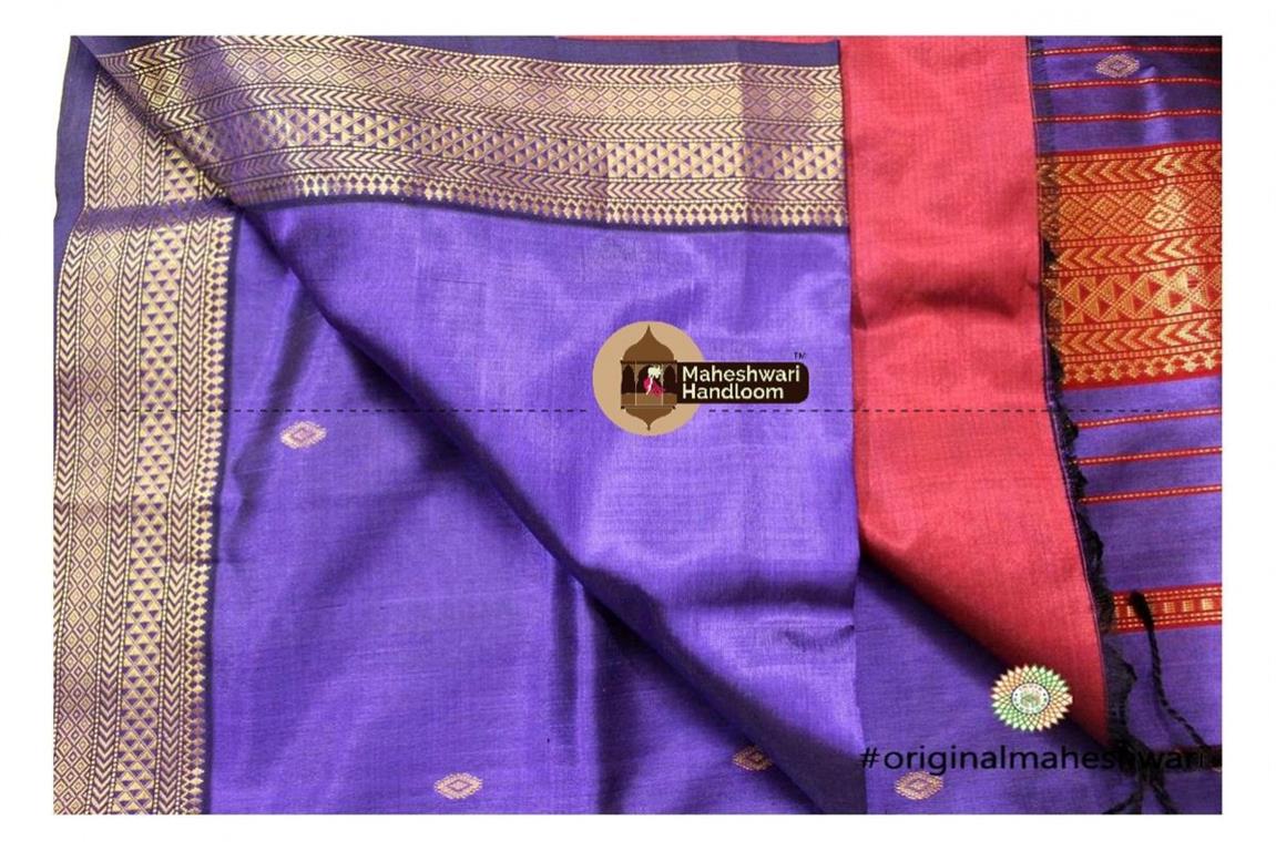 Maheshwari Purple Pure Silk Saree