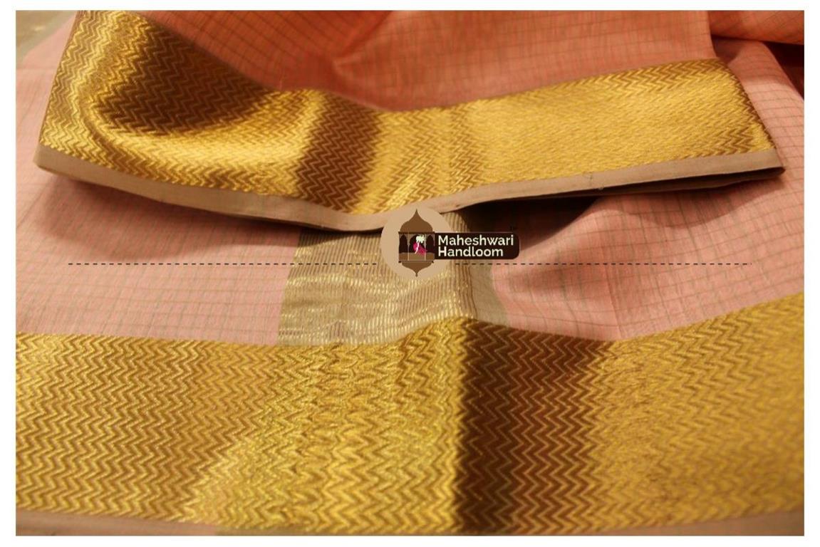 Maheshwari Light Peach Self Checks Body Saree