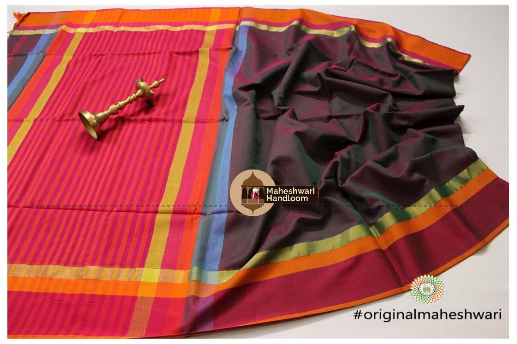 Maheshwari Denting Jari- Resham Border Saree