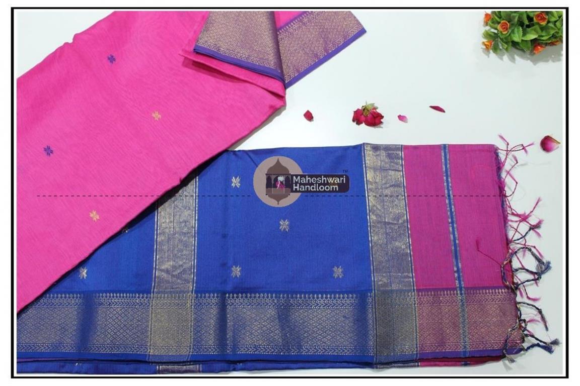 Maheshwari Pink jari Skirt Buti Weaving saree