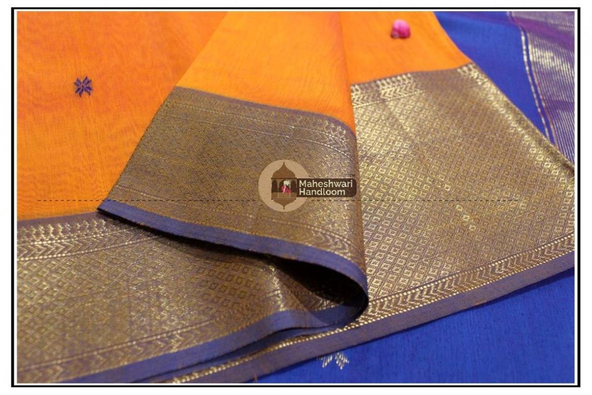 Maheshwari Yellow jari Skirt Buti Weaving saree