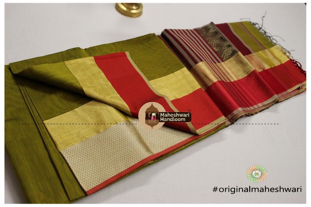 Maheshwari Zigzag Jari Patta Resham Border Saree