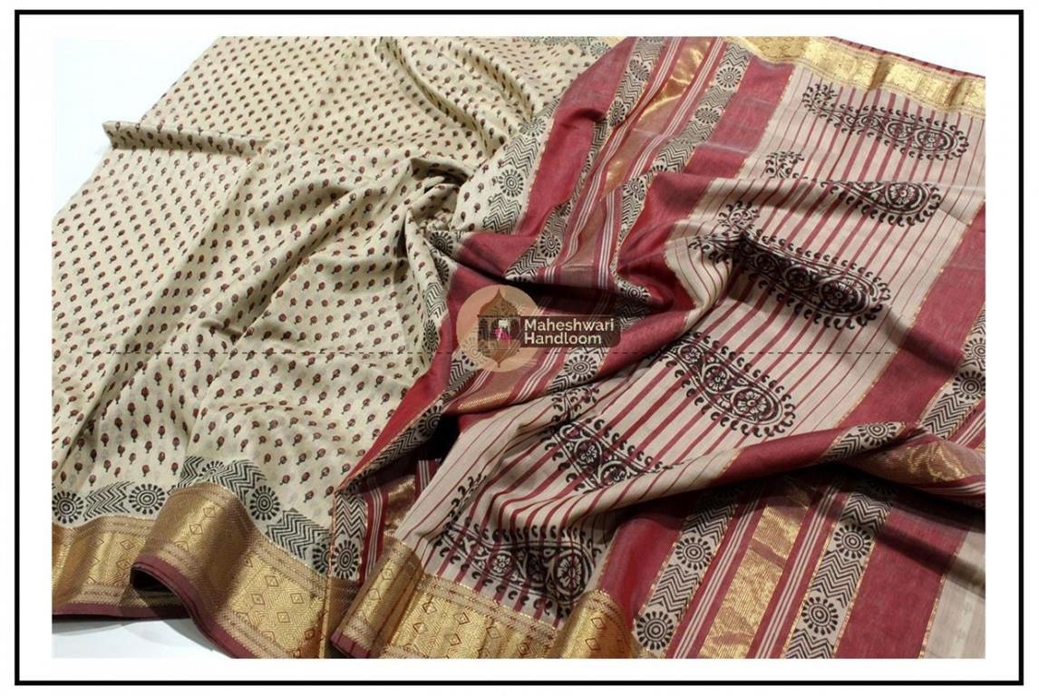 Maheshwari Tussar Handblock Print Saree