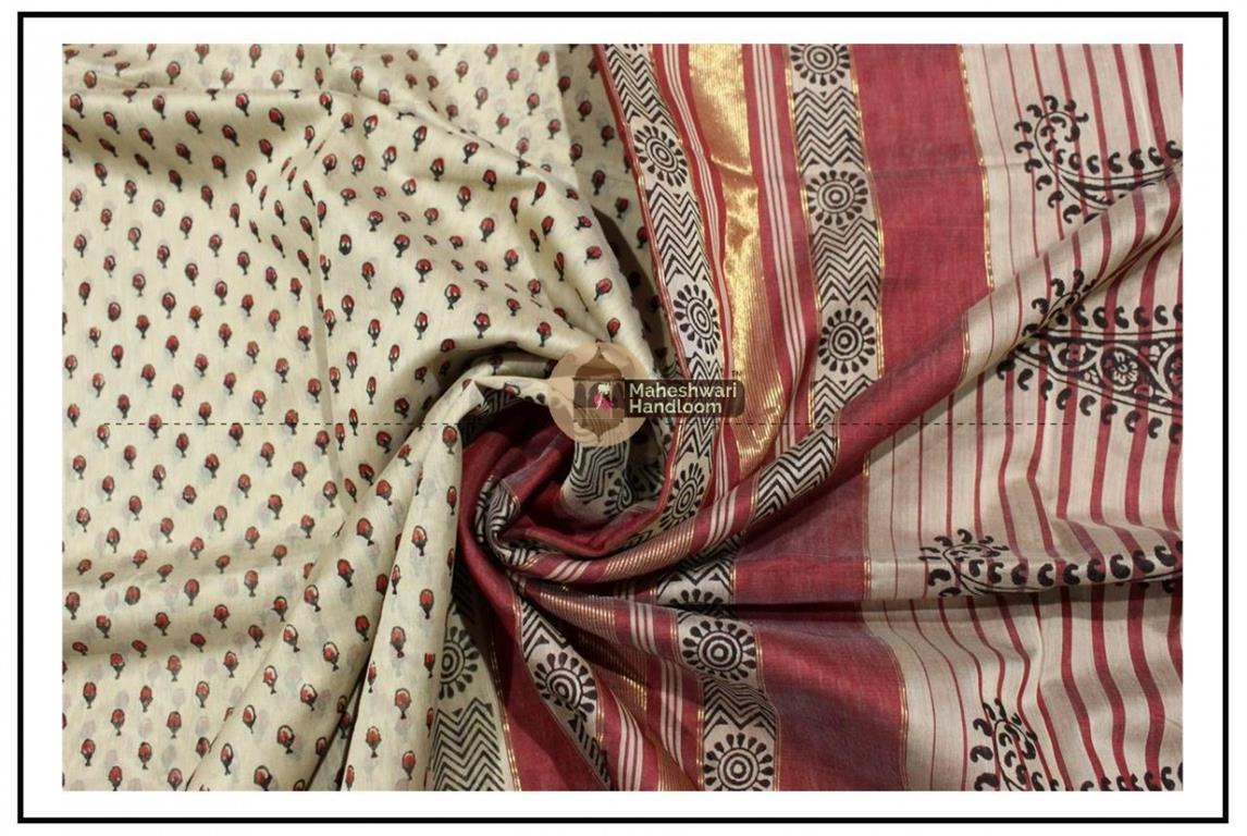 Maheshwari Tussar Handblock Print Saree