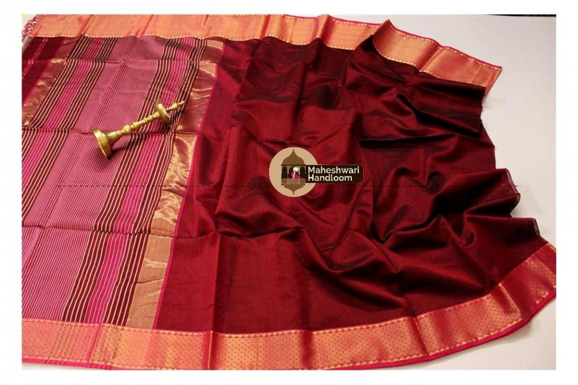 Maheshwari Maroon Jari Diamond Chatai saree