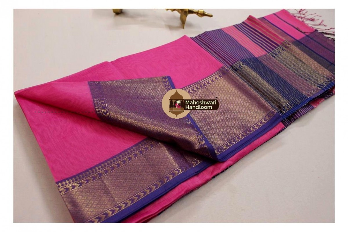 Maheshwari Pink Jari Diamond Chatai saree