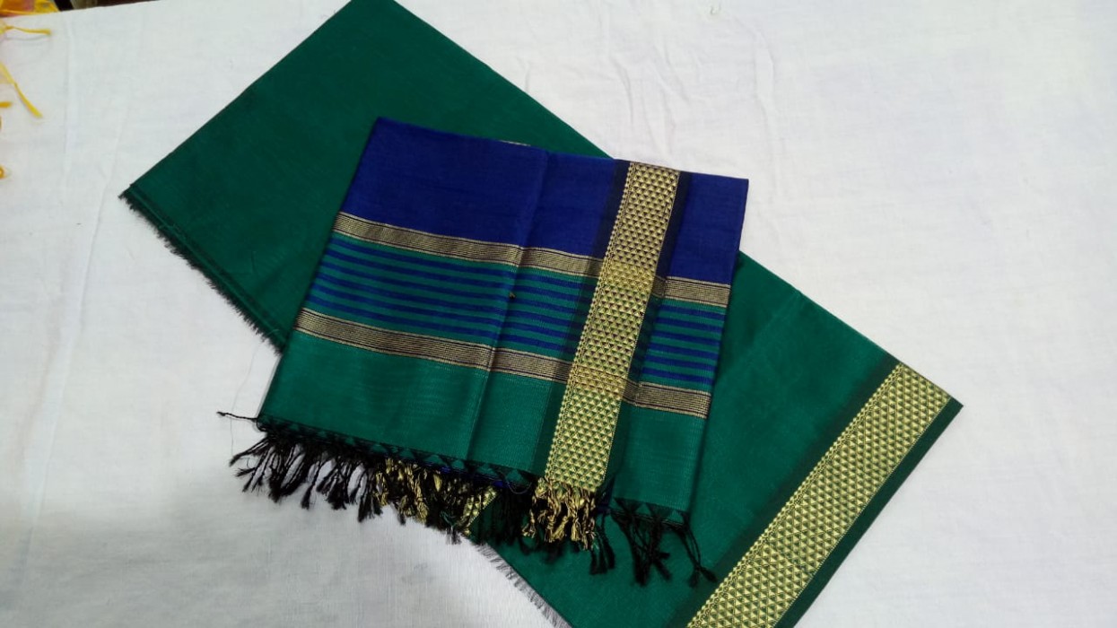 Maheshwari Rama  Green- Blue Top  Dupatta