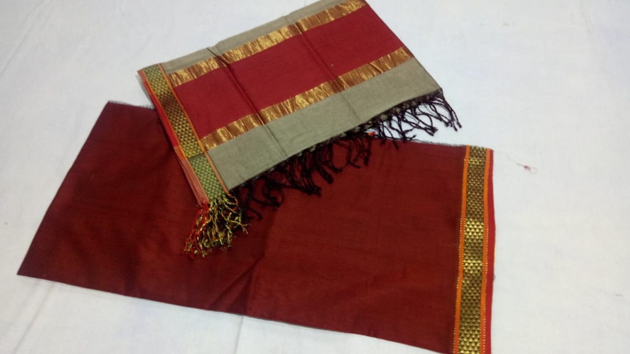 Maheshwari Maroon-Tussar Top Dupatta