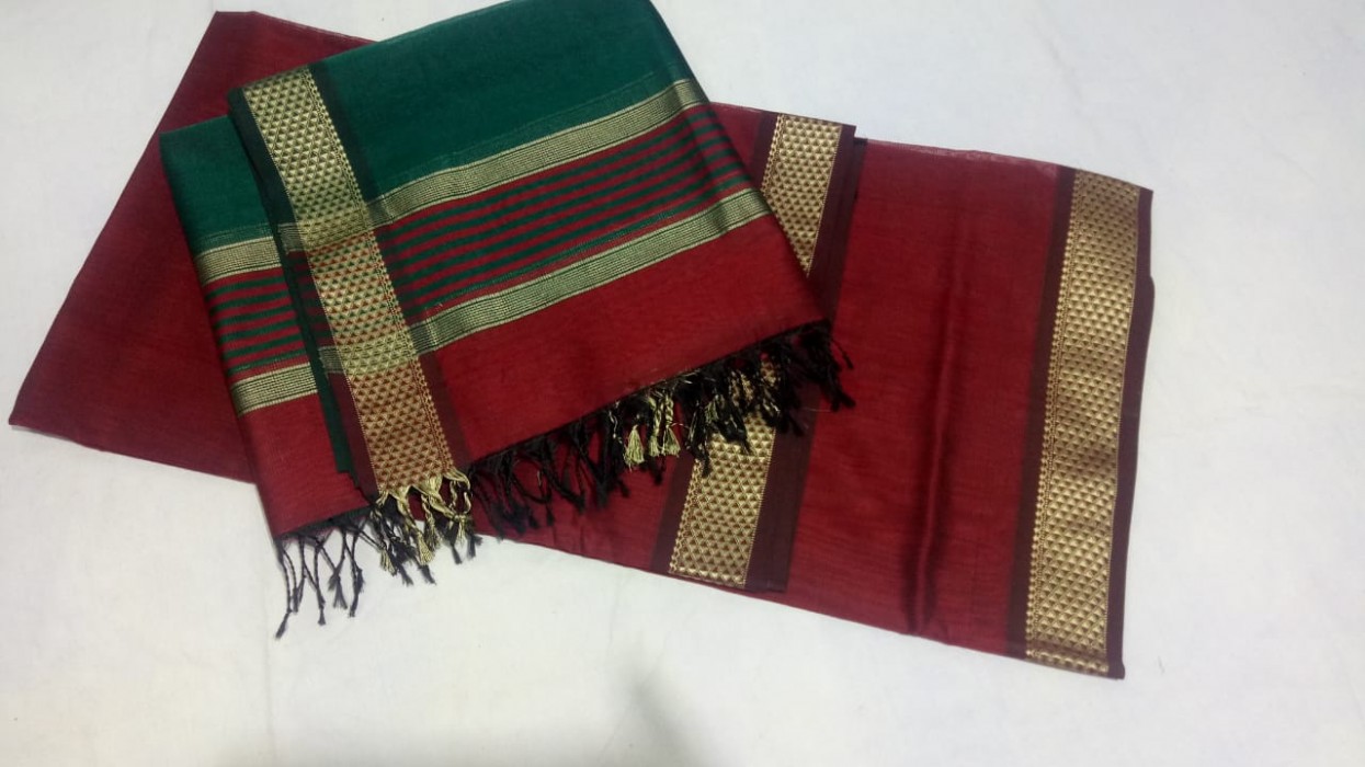 Maheshwari  Red-Green  Top  Dupatta 