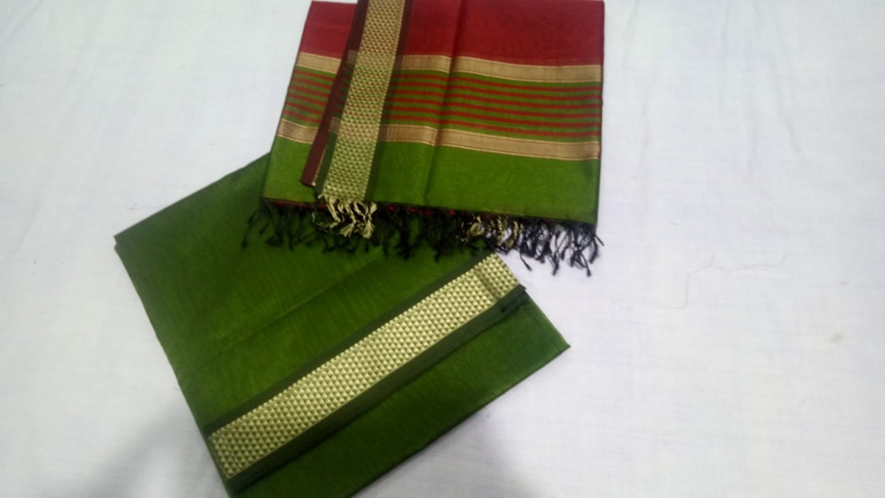 Maheshwari  Green -Red  Top  Dupatta 