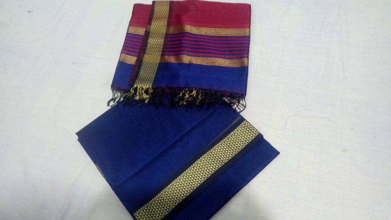 Maheshwari   Blue -Red  Top Dupatta 