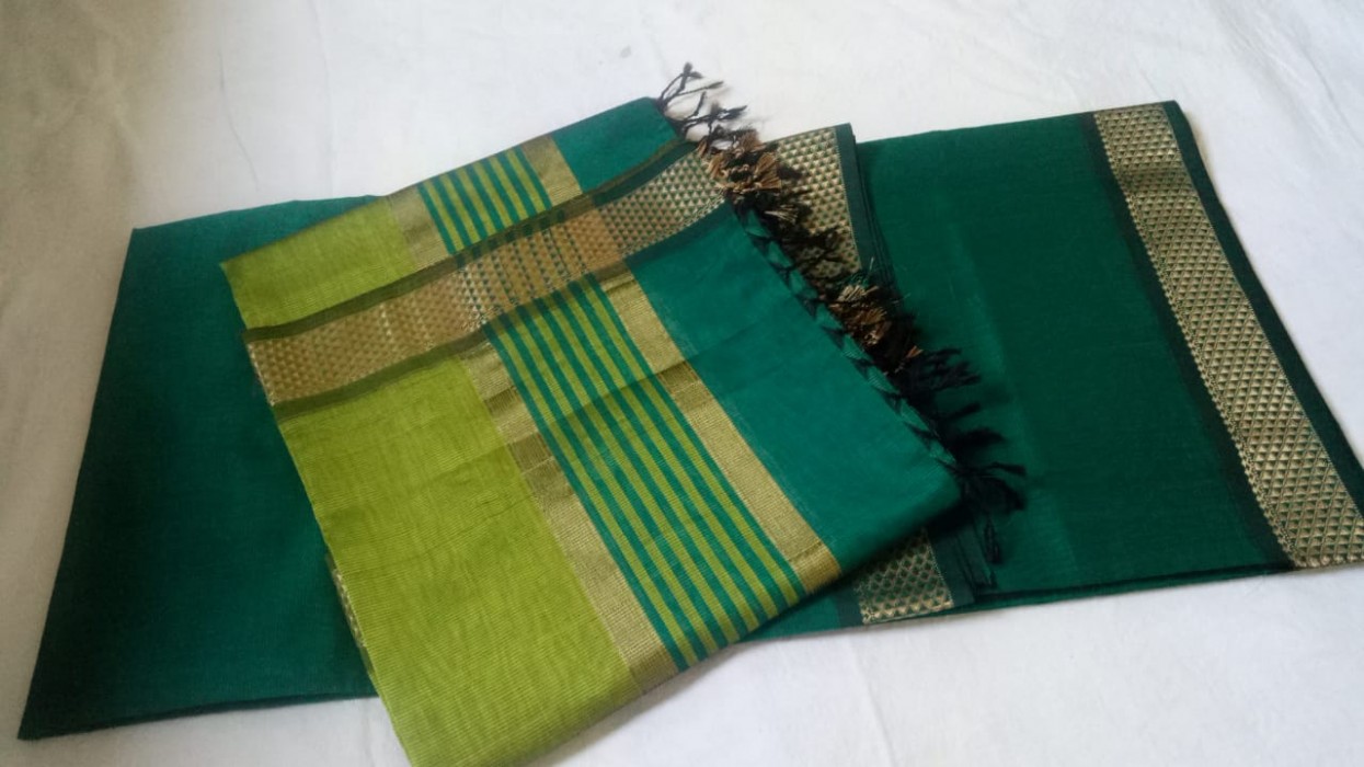 Maheshwari  Rama Green -Light Green  Top Dupatta 