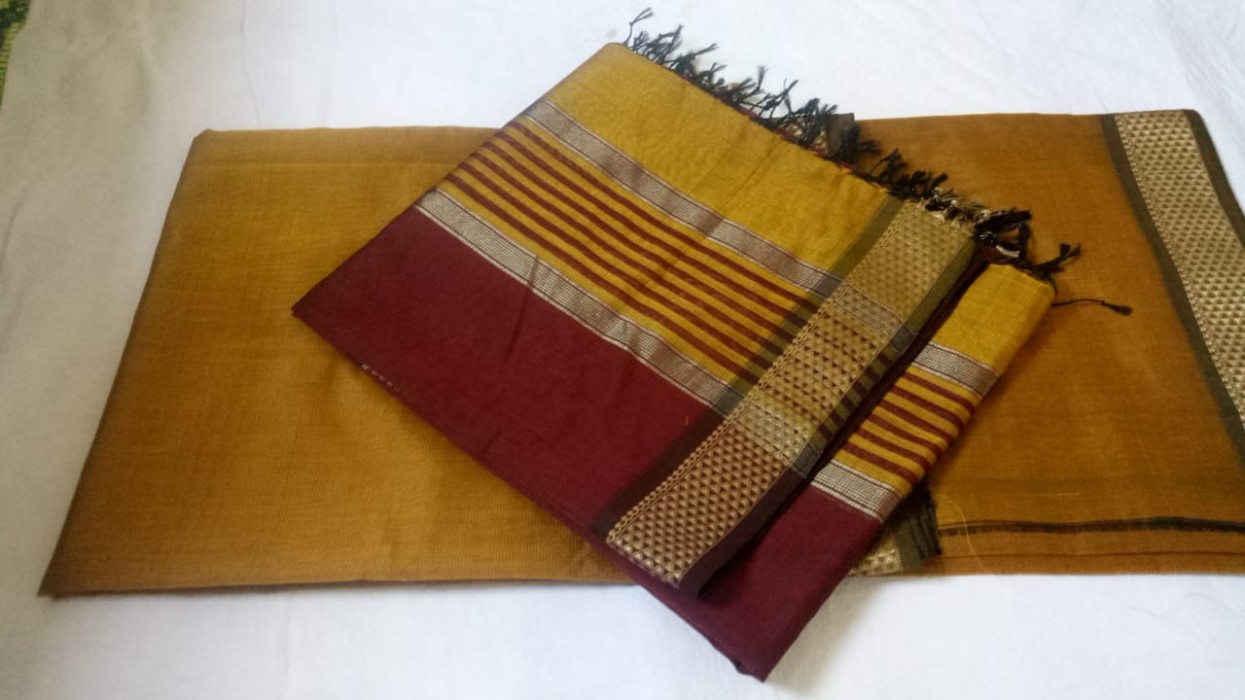 Maheshwari Mustard Yellow-Maroon Top  Dupatta 