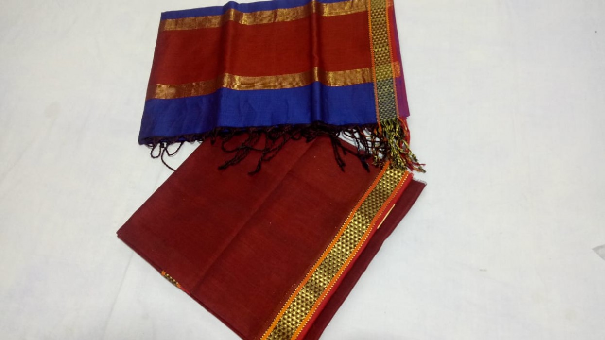 Maheshwari  Maroon -Blue Top  Dupatta 