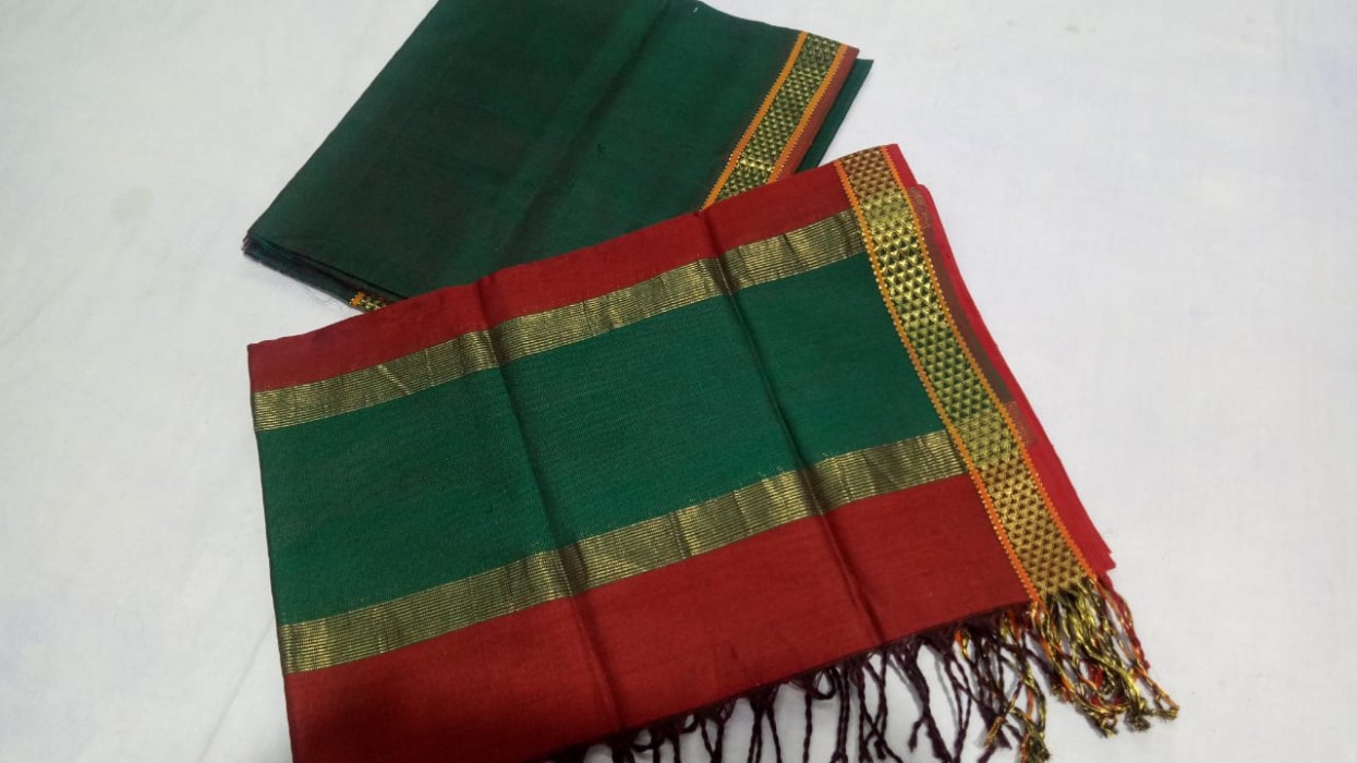 Maheshwari Rama Green - Red  Top  Dupatta