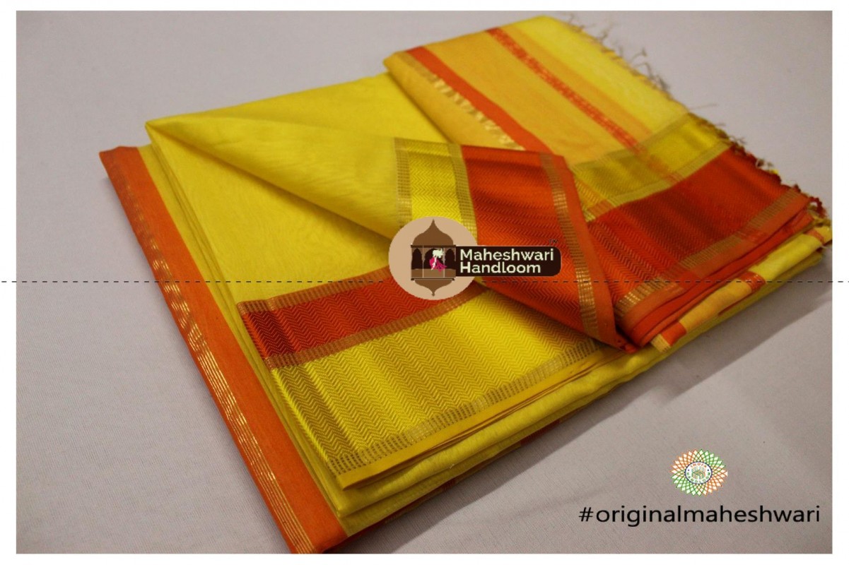 Maheshwari Yellow Ganga Jamuna Saree