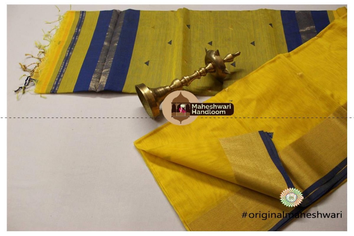 Maheshwari Yellow Triangle Buti - Motifs Saree