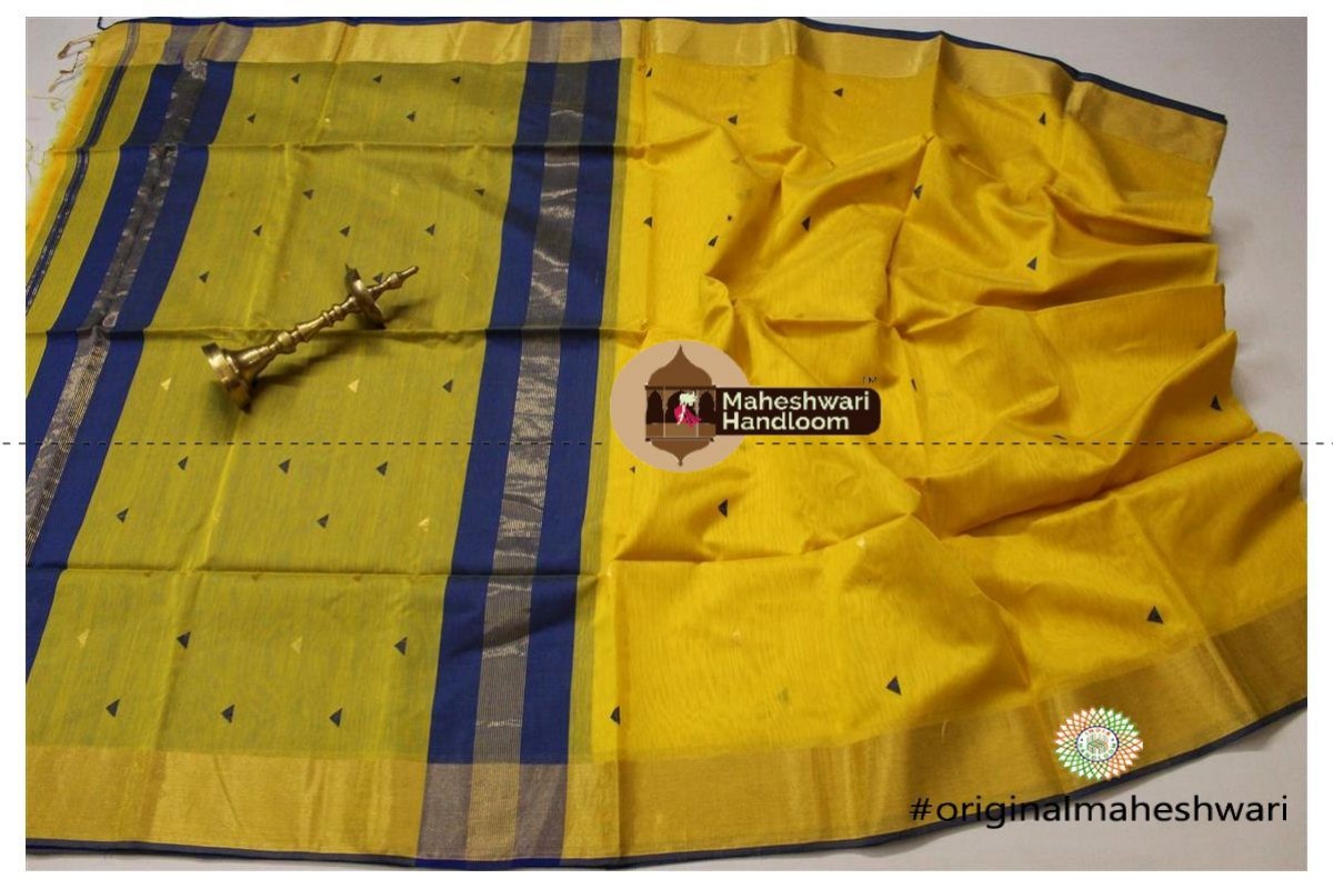 Maheshwari Yellow Triangle Buti - Motifs Saree