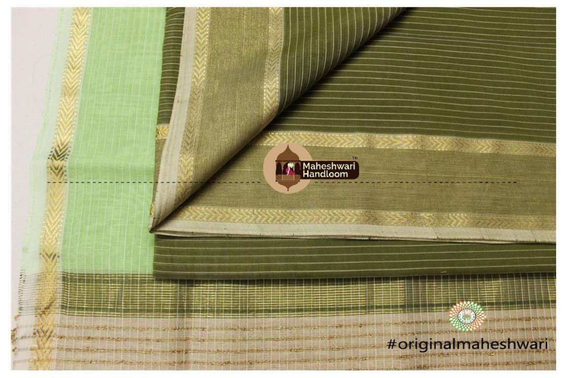 Maheshwari Mehandi Green -Pista Green Top Dupatta Material