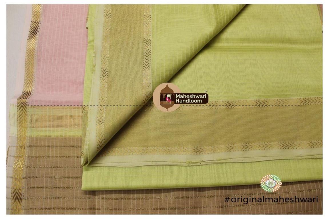 Maheshwari Peach Pink -Light Yellow Green Top Dupatta Material