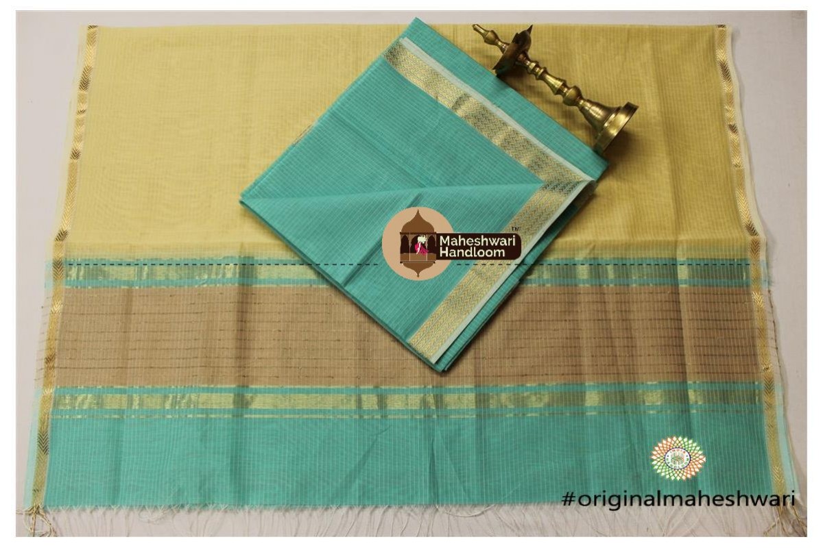 Maheshwari Sea Green - Yellow Green Top Dupatta Material