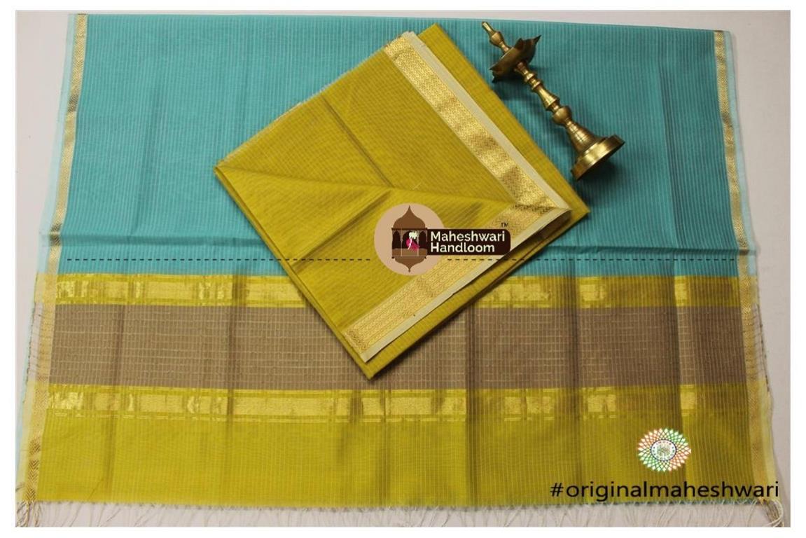 Maheshwari Mehandi Green -Sea Green Top Dupatta Material